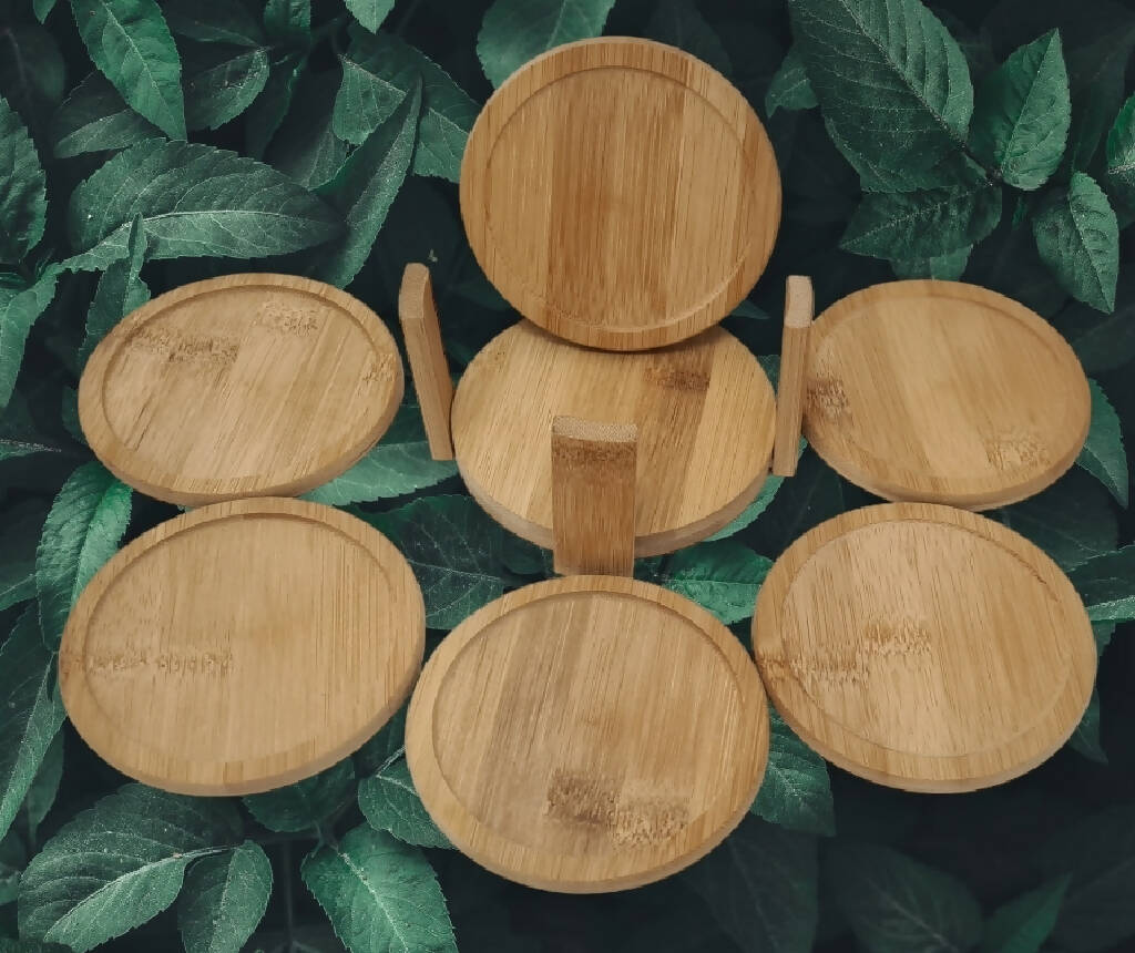 6 Pièces Sous-Verres Bambou Rond 10 Cm Avec Support Rangement - Coasters Naturels Réutilisables Pour Tasses Café Thé Bougies