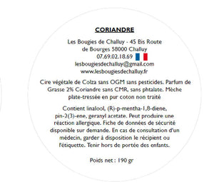 Etiquette CLP Coriandre Les Bougies de Challuy