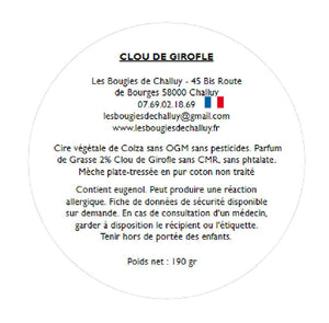 Etiquette CLP Clou de Girofle Les Bougies de Challuy