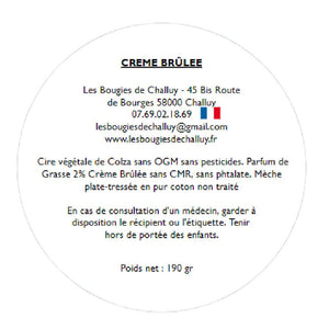 Etiquette CLP Crème Brûlée Les Bougies de Challuy