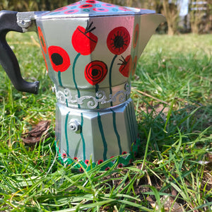 Cafetière italienne redécorée à la main Coquelicots