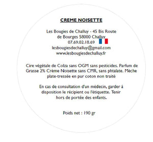 Etiquette CLP Crème Noisette Les Bougies de Challuy